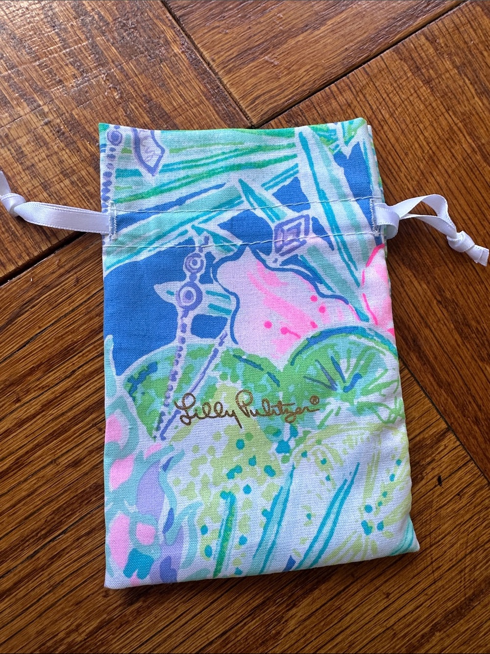 Lilly Pulitzer Drawstring Jewelry Pouch in Blue, Pink & Green